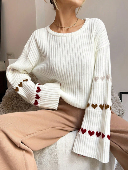 Heartiva | Pull Manches Évasées Motif Cœur