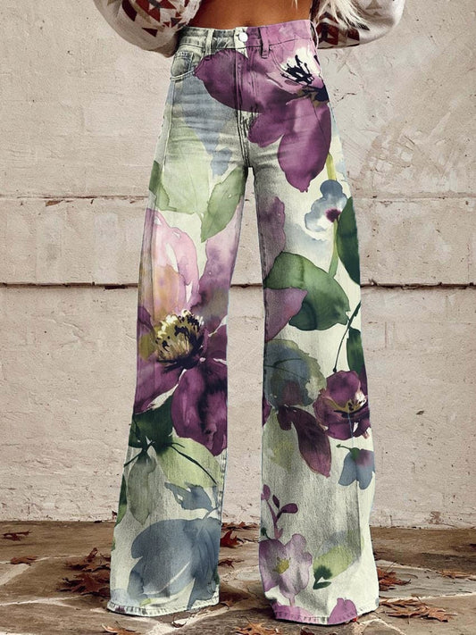 Beatrice™ - Pantalon évasé motif floral botanique vintage