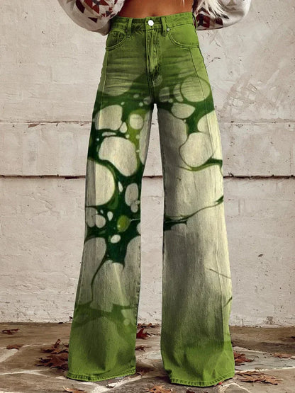 Verde™ - Pantalon évasé aux nuances de vert rétro et effet aqua