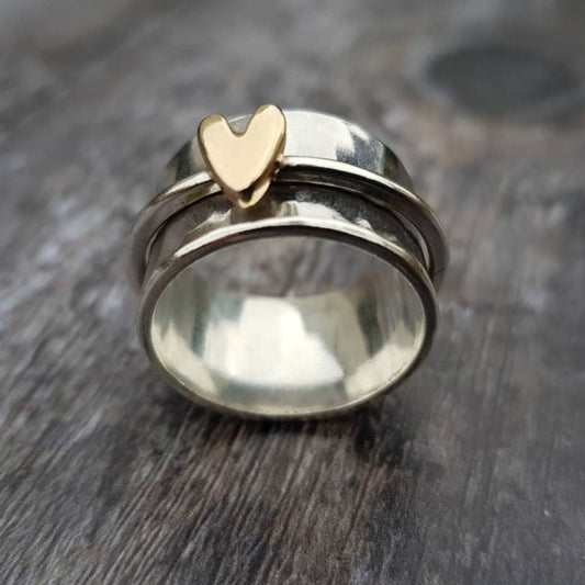 Bague en Or Vintage en Forme de Cœur avec Argent