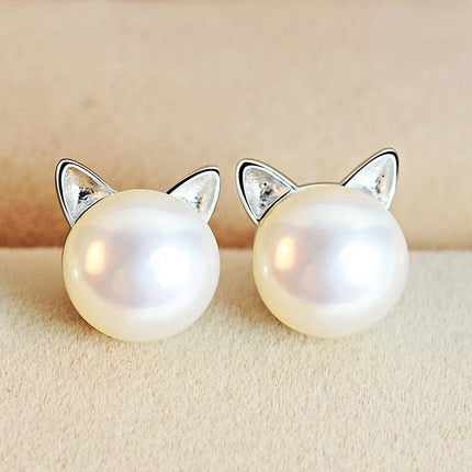 Boucles d'oreilles chaton argent & perles