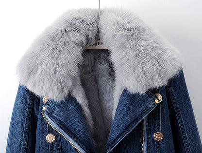 Veste en Jean à Col en Fourrure – Élégance et Chaleur pour l'Hiver