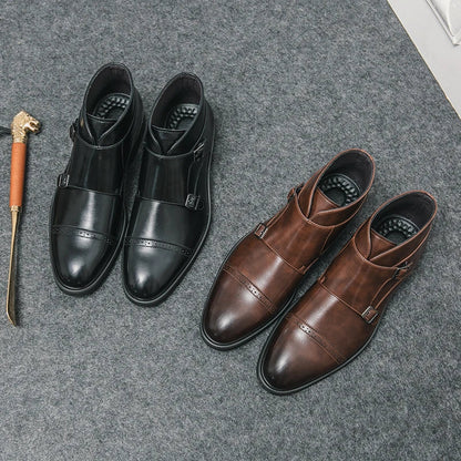 Alain™ - bottines double monk en cuir avec lanières