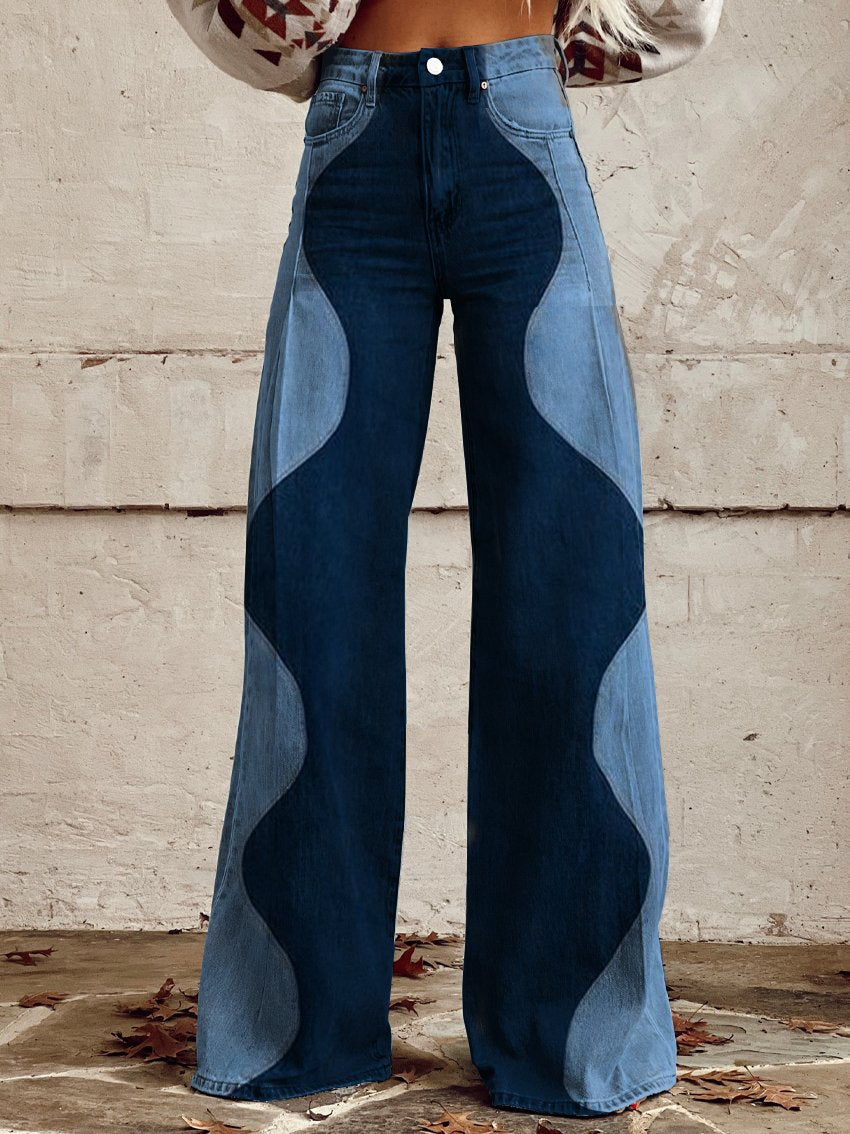 Sole™ - Pantalon évasé imprimé vagues en denim