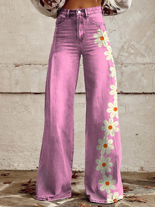 Dalia™ - Pantalon rose imprimé fleuri