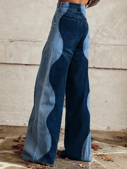 Sole™ - Pantalon évasé imprimé vagues en denim