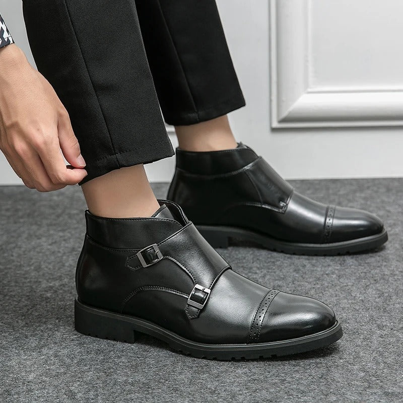 Alain™ - bottines double monk en cuir avec lanières