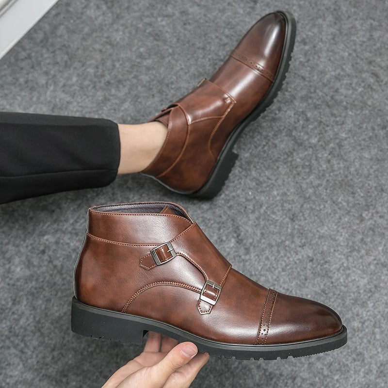 Alain™ - bottines double monk en cuir avec lanières