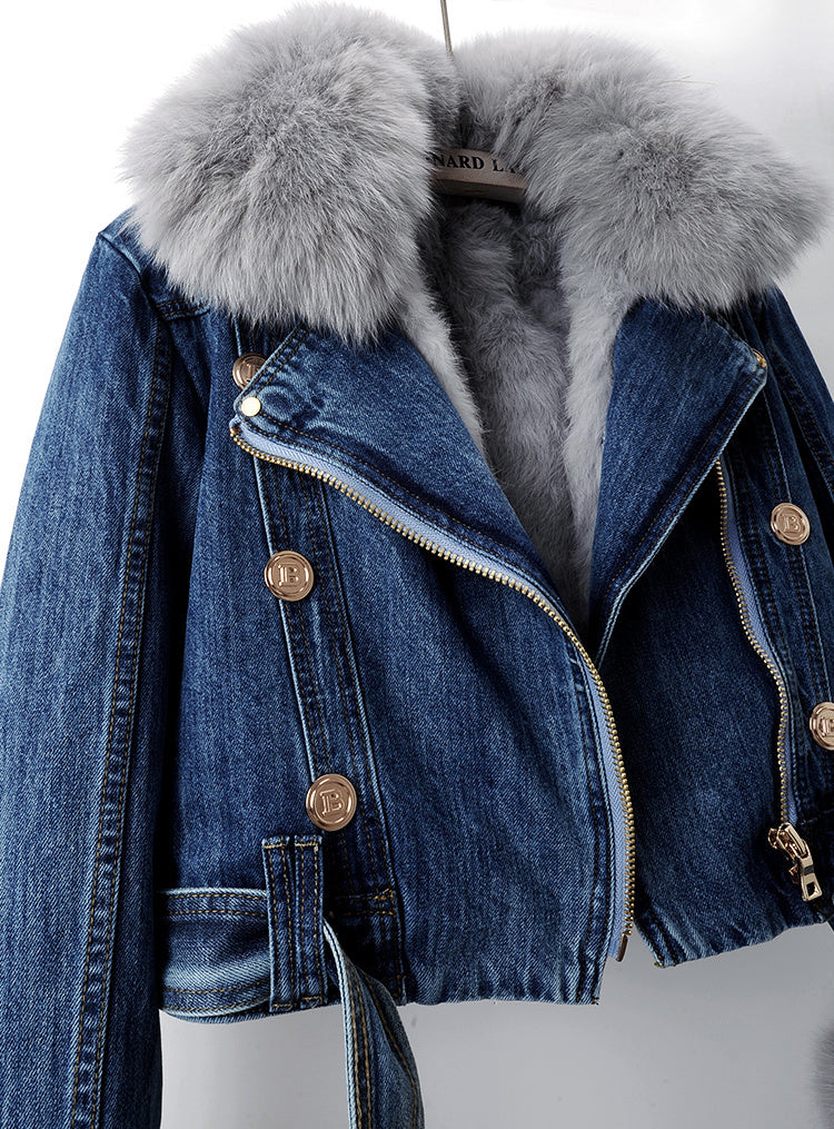 Veste en Jean à Col en Fourrure – Élégance et Chaleur pour l'Hiver