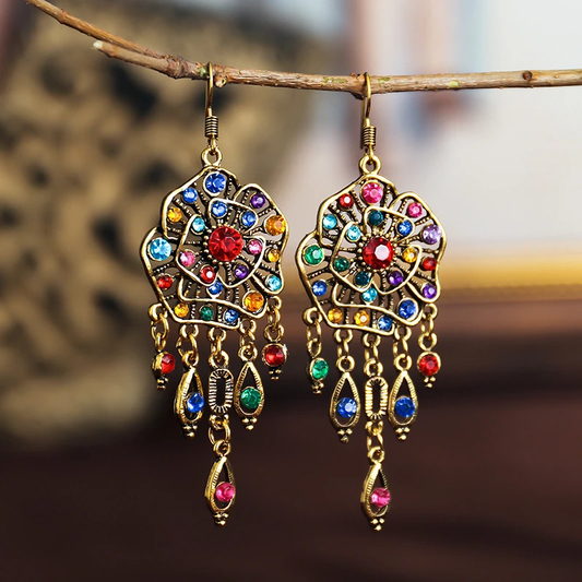 Boucles d'Oreilles Mandala Colorées Vintage