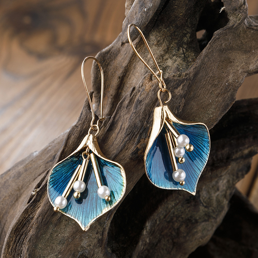 Boucles d'Oreilles Lotus Bleu Vintage en Argent