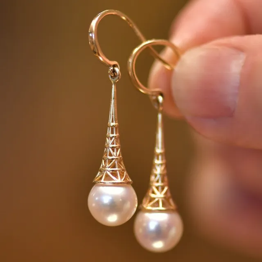 Boucles d'Oreilles en Or Vintage avec Perle