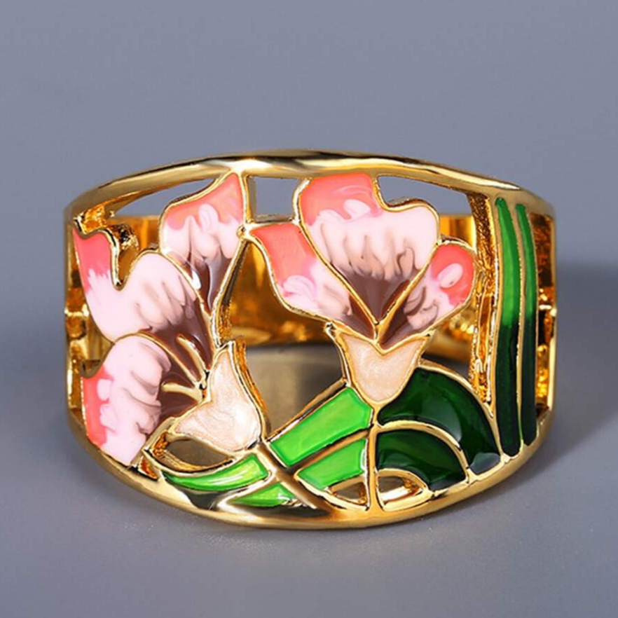 Bague Fleur Émaillée en Or Vintage