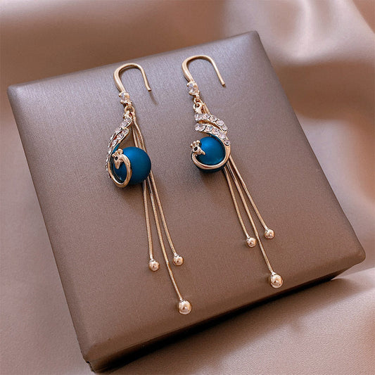 Boucles d'oreilles perles bleues & paon